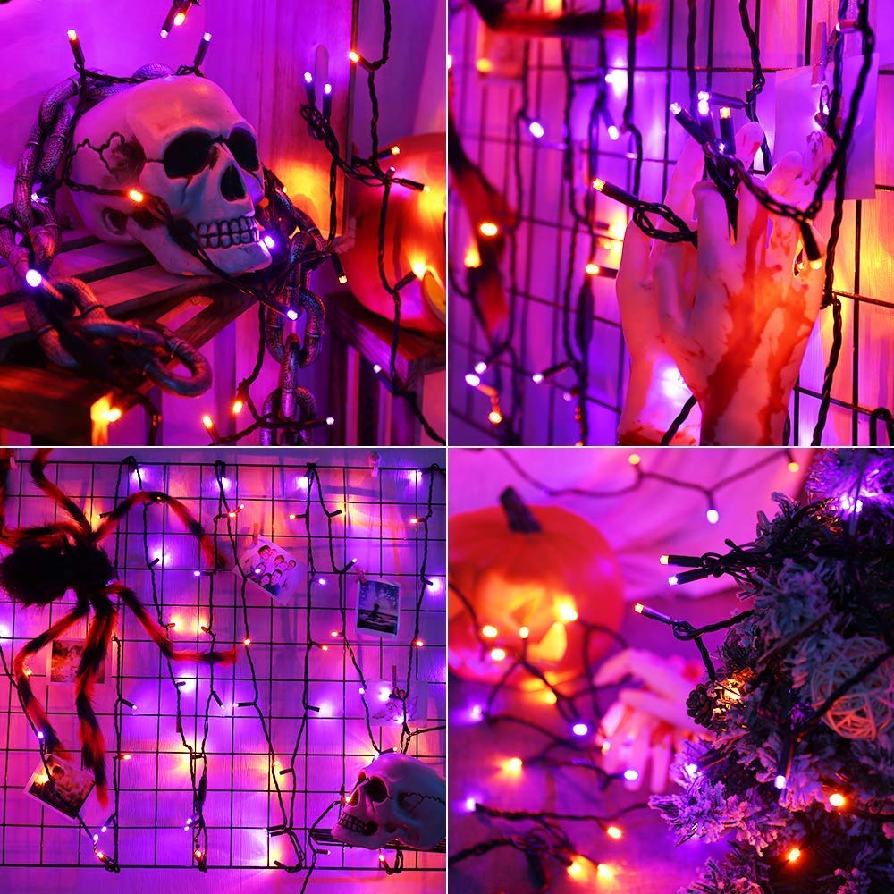 Brizled Halloween Lights, 33ft 100 LED, Purple & Orange, 5mm Wide Angle, UL Certified, Connectable, Black Wire, Model I3-100-4