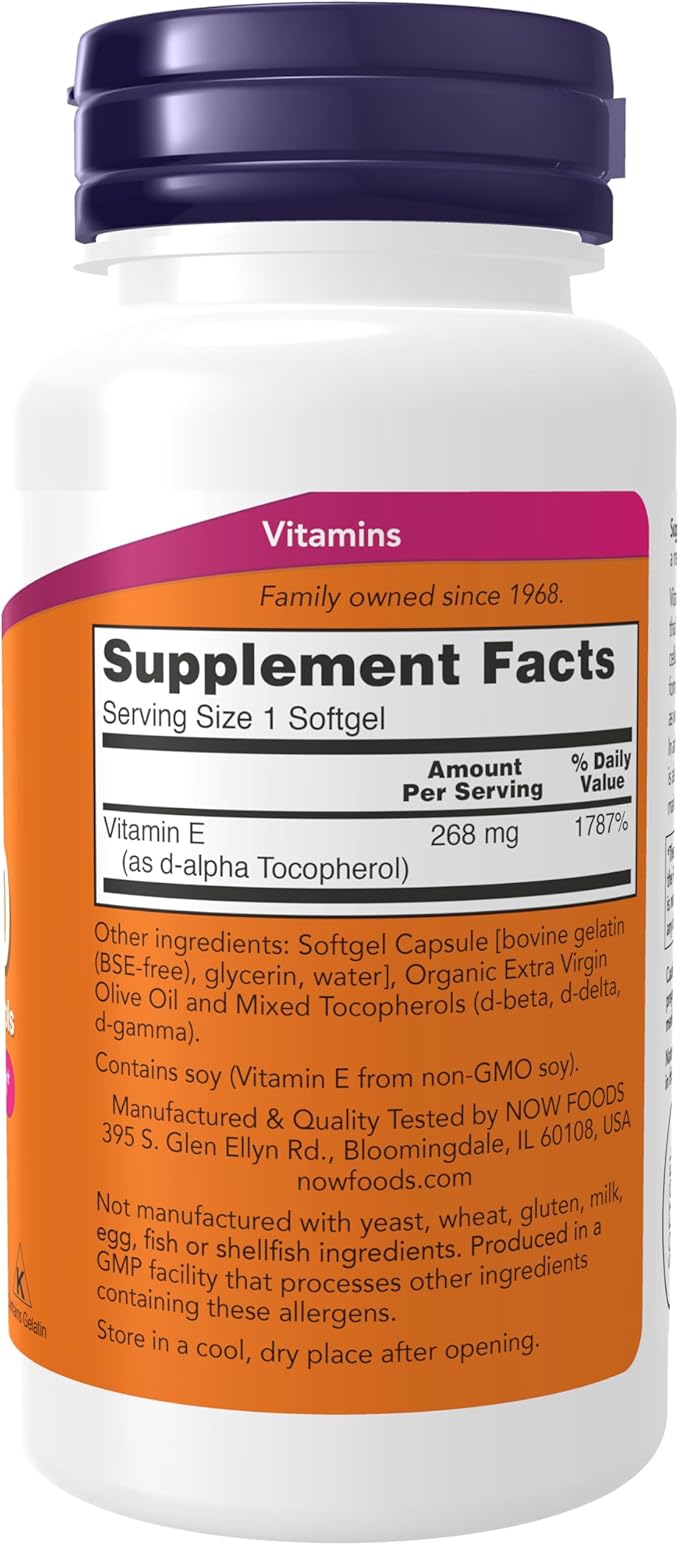 NOW Foods Supplements, Vitamin E-400 IU Mixed Tocopherols, Antioxidant Protection*, 100 Softgels