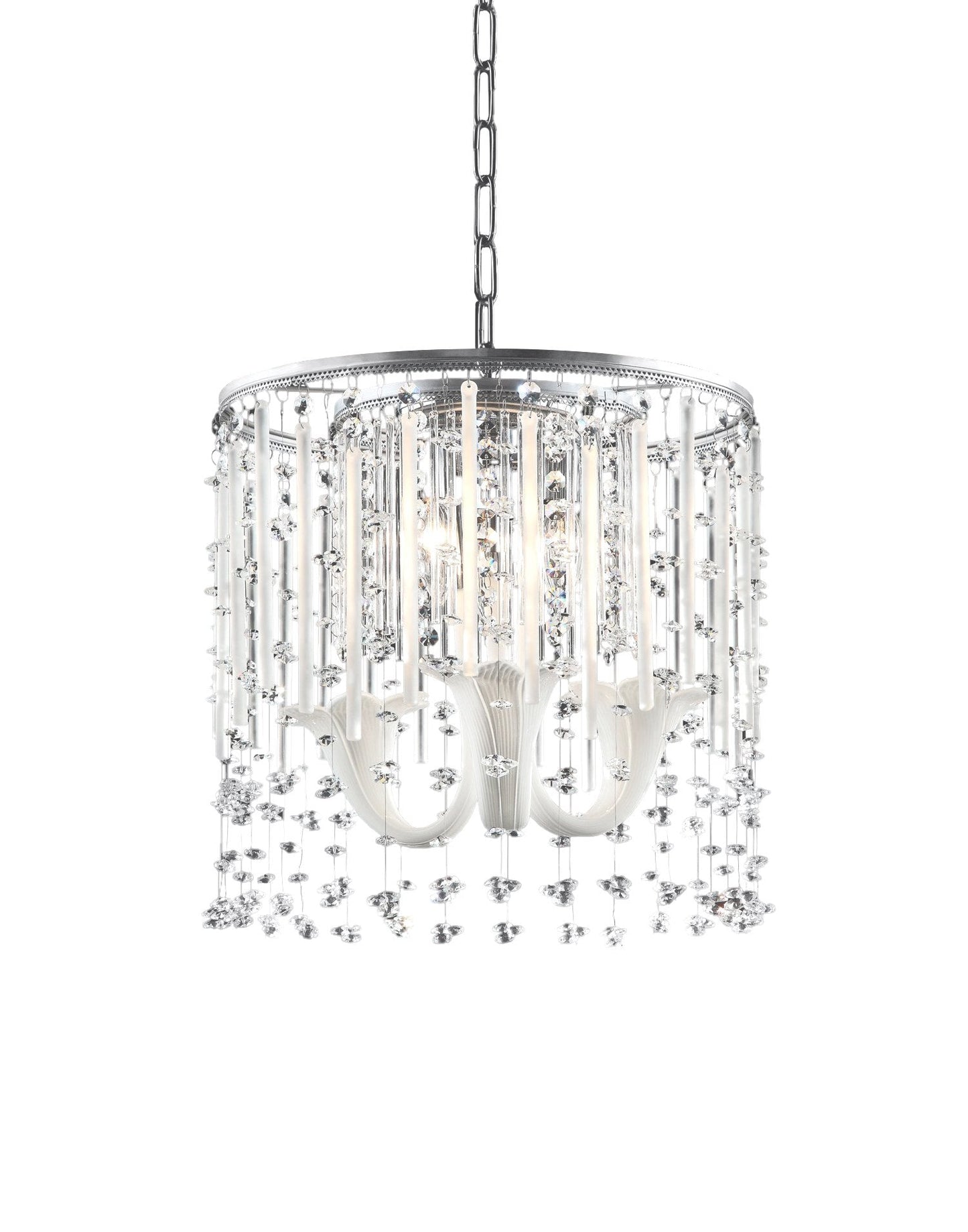OK Lighting Fairy Mist Crystal Ceiling Lamp, 15.0in Metal, Silver, Model OK-5130-H1
