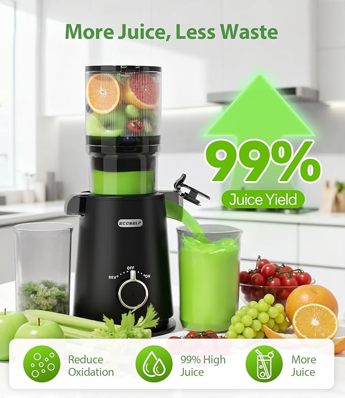 Juicer Machines - Wide Mouth Feed Chute with Self Feeding Hands-Free Design - Cold Press Juicer for Vegetables and Fruits - Juice Extractor Machine High Juice Yield - Easy to Clean & Assemble