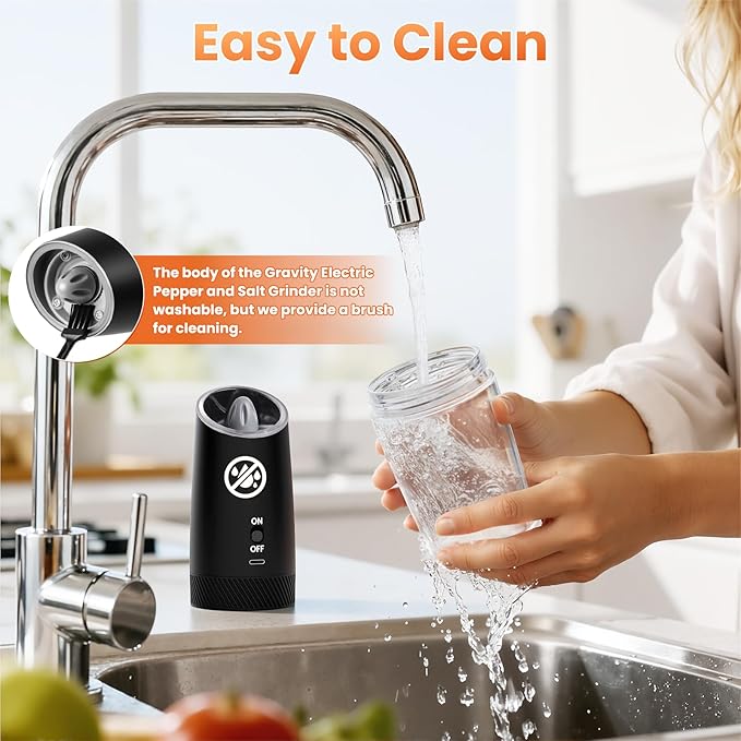 Gravity Electric Salt and Pepper Grinder Set with LED Light, Automatic Rechargeable Pepper Mill Grinder, Adjustable Coarseness for Peppercorn, Large Capacity for Home, Kitchen, 2 Pack