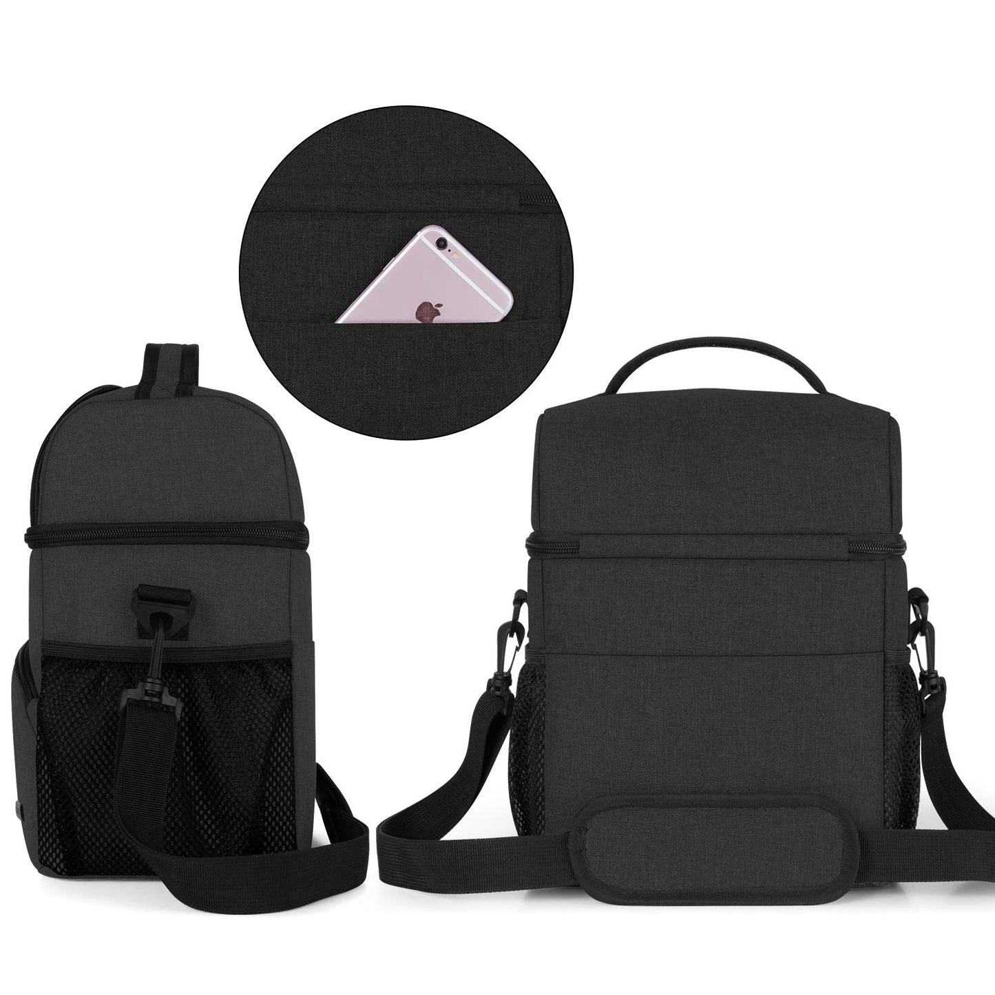 Teamoy Breastmilk Cooler Bag with Ice Pack, Double Layer Travel Bottle Cooler Tote - Fits 6 Large 9 oz Bottles, Black
