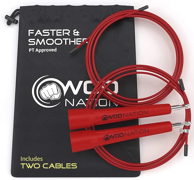 WOD Nation Adjustable Speed Jump Rope For Men, Women & Children - Blazing Fast Fitness Skipping Rope Perfect for Boxing, M...