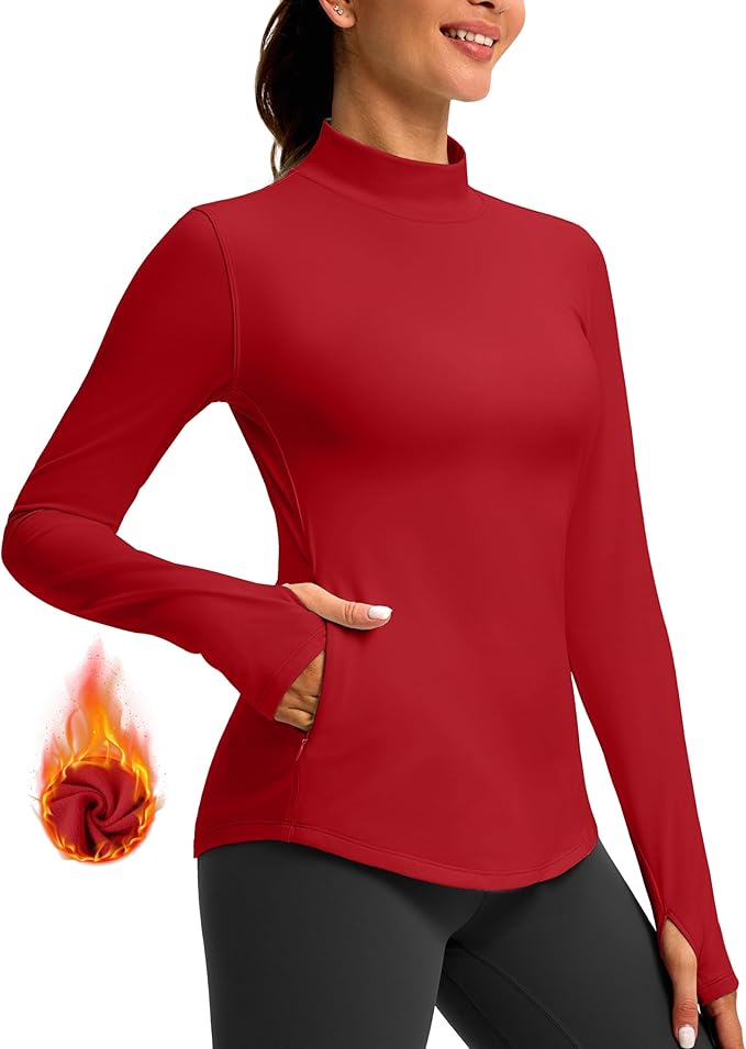 G Gradual Thermal Shirts for Women Long Sleeve Mock Neck Fleece Tops Running Workout Cold Weather Gear with Zip Pocket