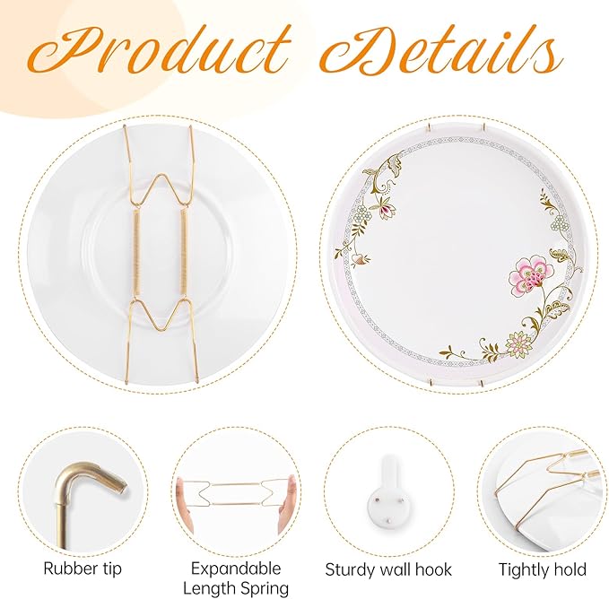 Bilillo 10 Pack Plate Hangers for the Wall, Suitable for 6-8 inch Art Plate, Stainless Steel Invisible Heavy Duty Wire Plate Holder with Wall Hooks, Plate Hangers for Displaying Plates, Platter, Dish