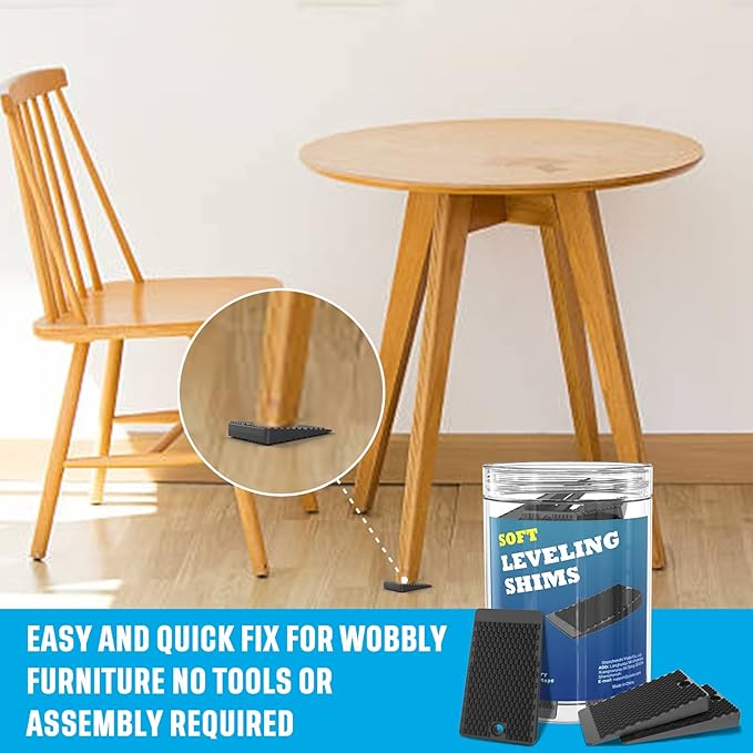 Furniture Levelers, 50 Pieces Jar, Plastic Shims for Leveling, Black Rubber Wedge for Table Toilet Refrigerator Piano, Small Shims for Home Improvement and Work