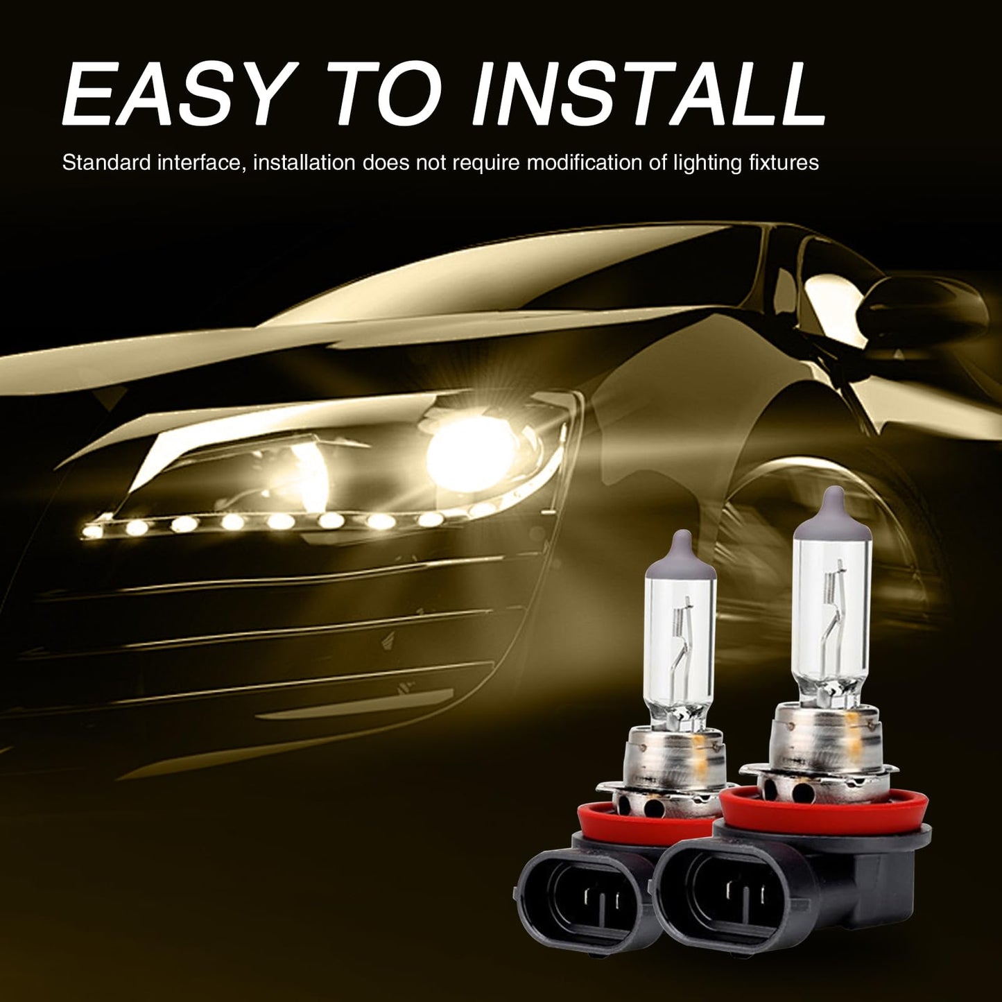 Awlbed 2 Pcs Car Halogen Fog Light Bulb  12V 55W Waterproof Glass Vehicle Spotlights Replacements  Universal Automotive High Beam Lighting Accessories For Truck Suv Car (Warm White Light #H11)