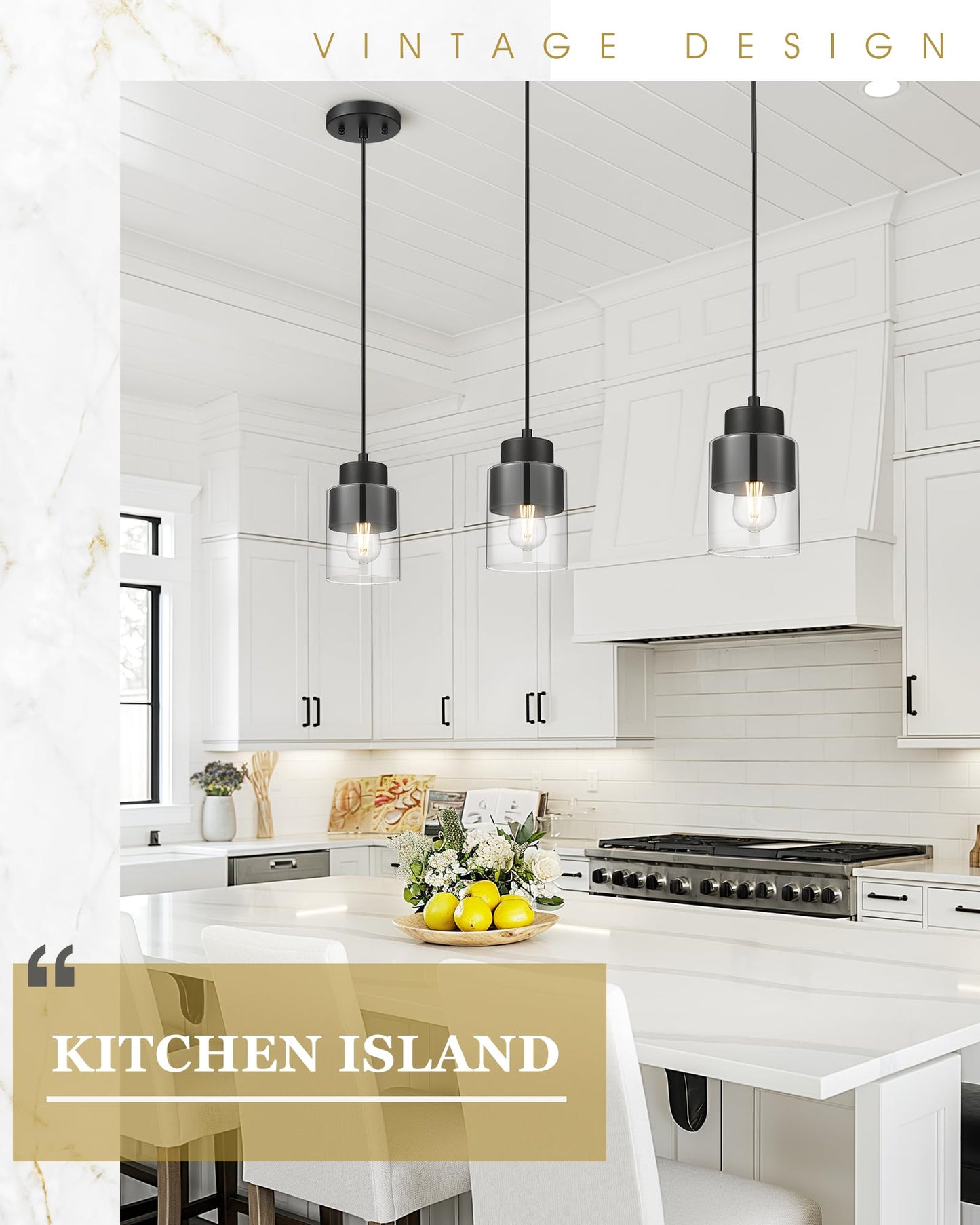 Audickic 2-Pack Pendant Lights Kitchen Island  Dual Shade Hanging Lights Fixtures With Metal And Clear Glass  Modern Matte Black Kitchen Pendant Lighting Over Island For Dining Room  Ad-24022-1P2-Bk
