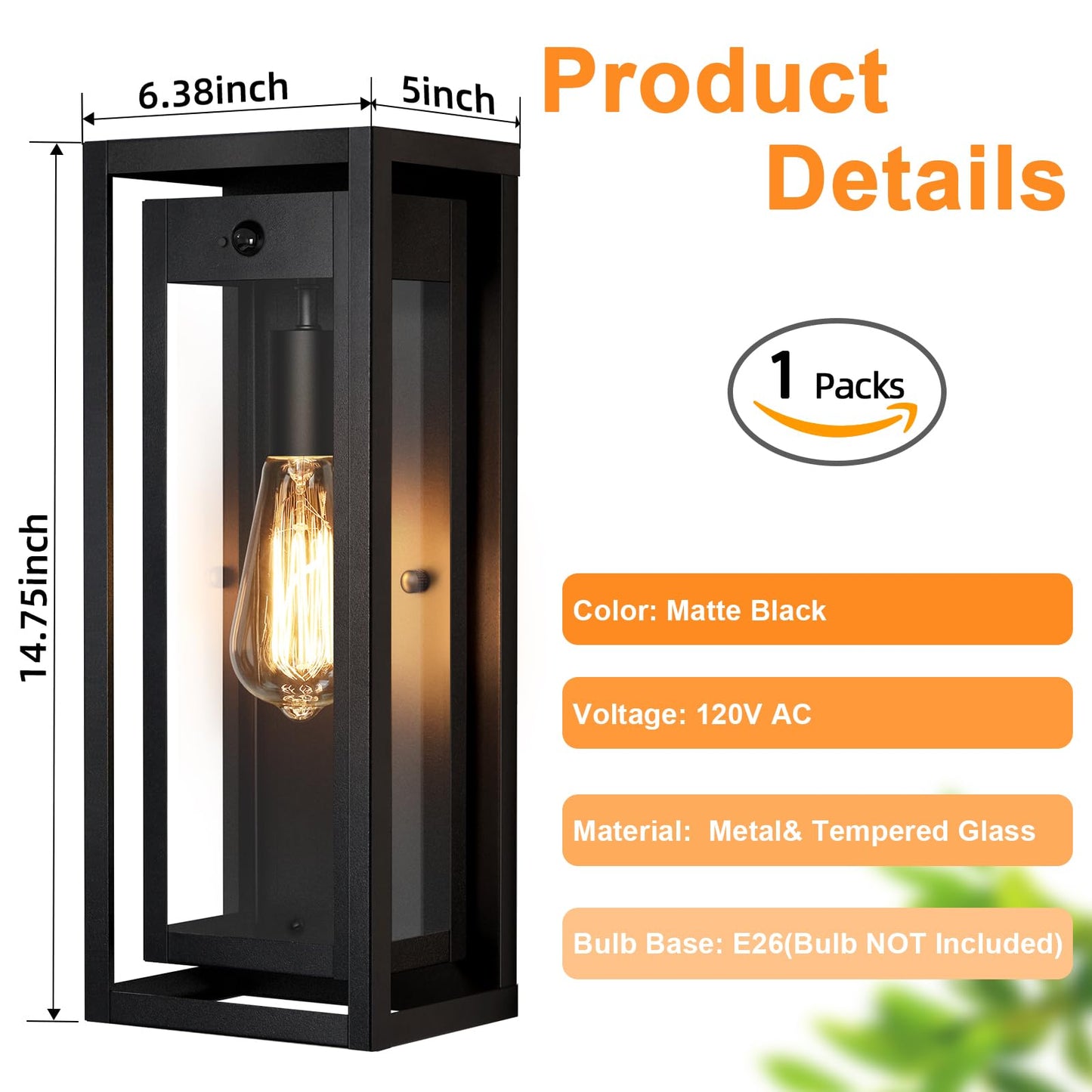 Slypadan 15 Large Outdoor Wall Lights  Dusk To Dawn Motion Sensor Outdoor Lights  Waterproof Anti-Rust Wall Sconces  Exterior Lighting Fixtures For Front Door  Porch  Garage  1 Pack