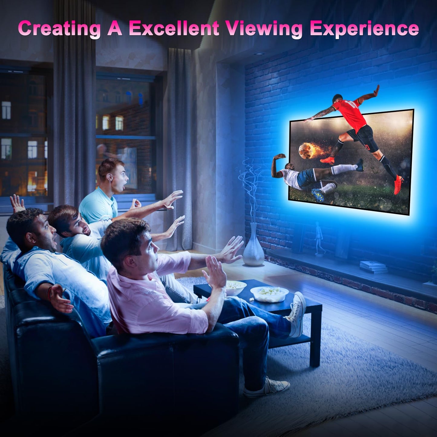 HORYLIT LED TV Backlight, 16.4ft for 55-70in TV, Multicolor, USB Remote Control, Model HR-QLD-03