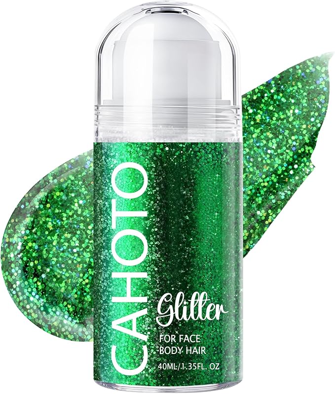 CAHOTO Green Rolling Glitter for Face Body & Hair, Roll-on Sequins for St. Patrick's Day, Sparkling Accessories for Christ...