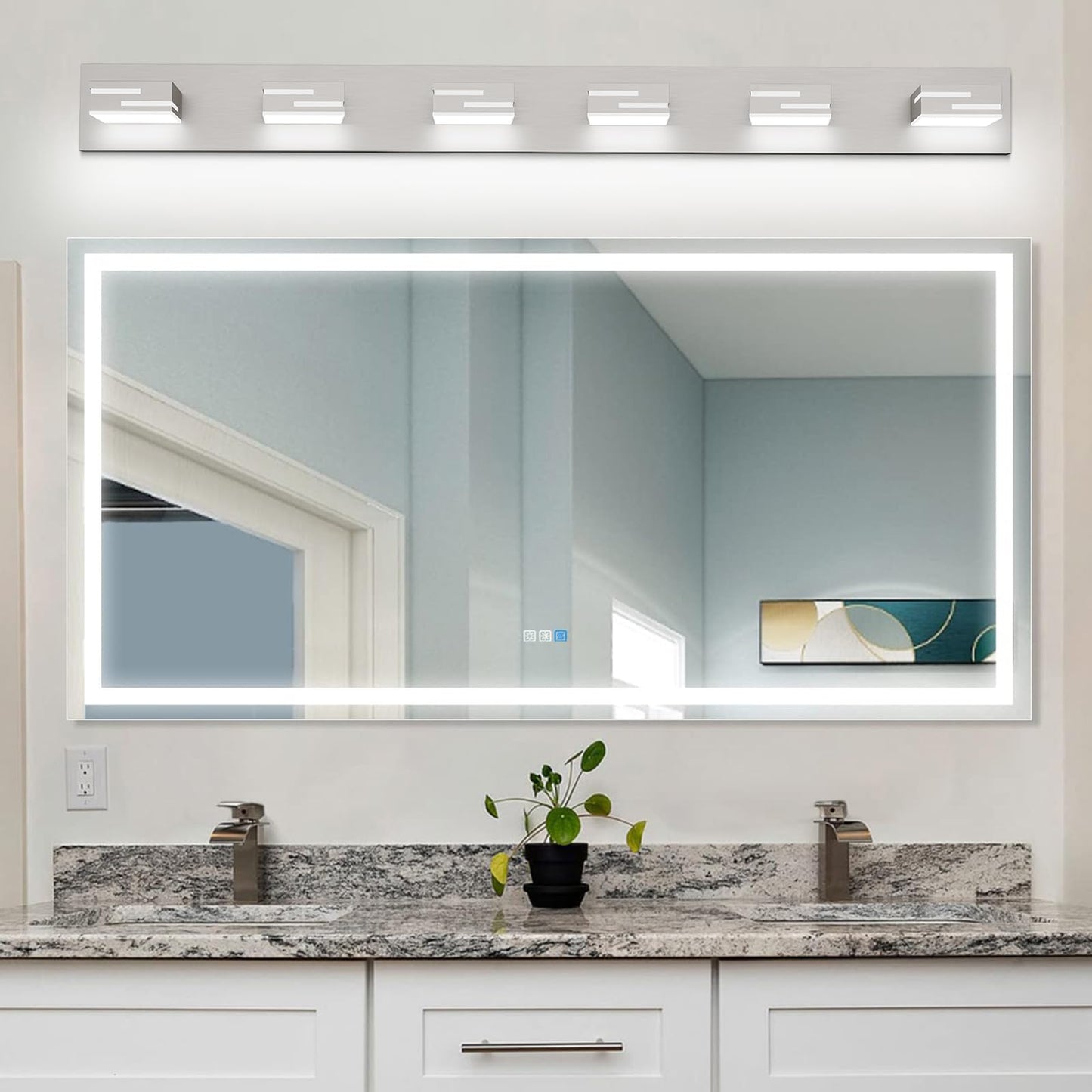 Lkhf Led Modern Bathroom Vanity Light Fixtures  6-Light 40-Inch Dimmable Brushed Nickel Vanity Lights For Bathroom Lighting Fixtures Over Mirror  With 350?Rotatable Acrylic Heads (Cool White 6000K)