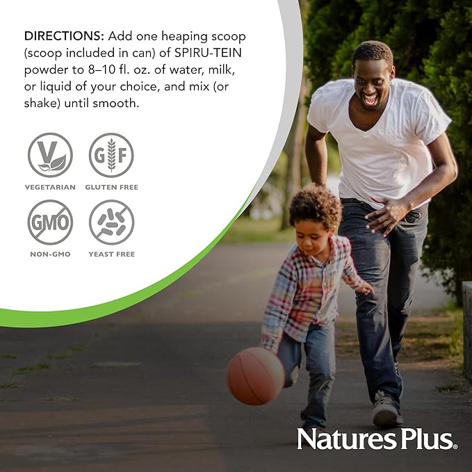 Natures Plus SPIRU-TEIN, Chocolate - 1.05 lb - Plant-Based Protein Shake - Non-GMO, Vegetarian, Gluten Free - 17 Total Servings