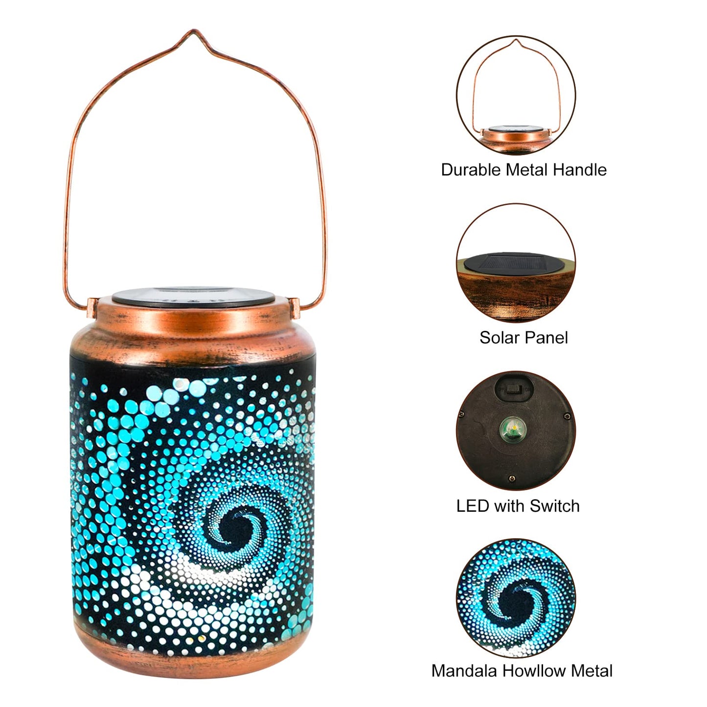 DIBIEECN Solar Lantern - Outdoor Hanging Metal LED Lantern, Waterproof, Bronze, Model RC-DL1001