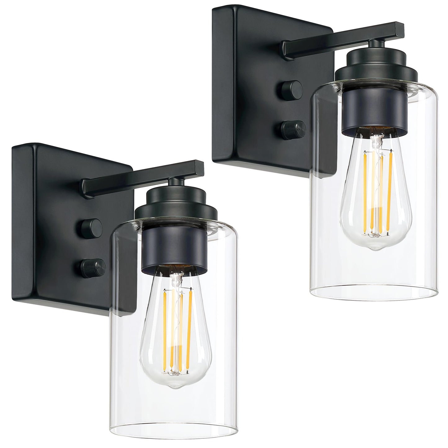 Loyareal Wall Sconces Set of Two, Wall Mounted Bedside Lamps with Rotary Switch, Matte Black Sconces Wall Lighting, Bathroom Lig