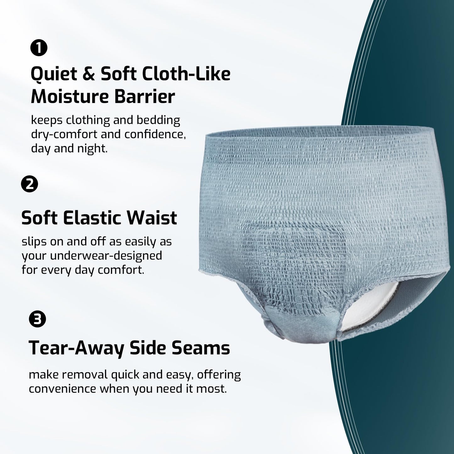 SUNKISS Incontinence Underwear for Men,Daytime Disposable Adult Pull Ups,Mens Protective Briefs with Maximum Absorbency, Medium, Grey, 30 Count
