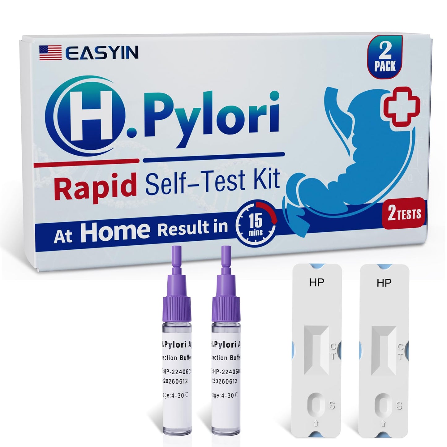 EASYIN H Pylori Test Kit: 2 PCS Fast & Highly Accurate & Easy to Use & Read Helicobacter Pylori Test at Home Results in 10-15 Minutes - H-Pylori Test Kit 2 Test (2)