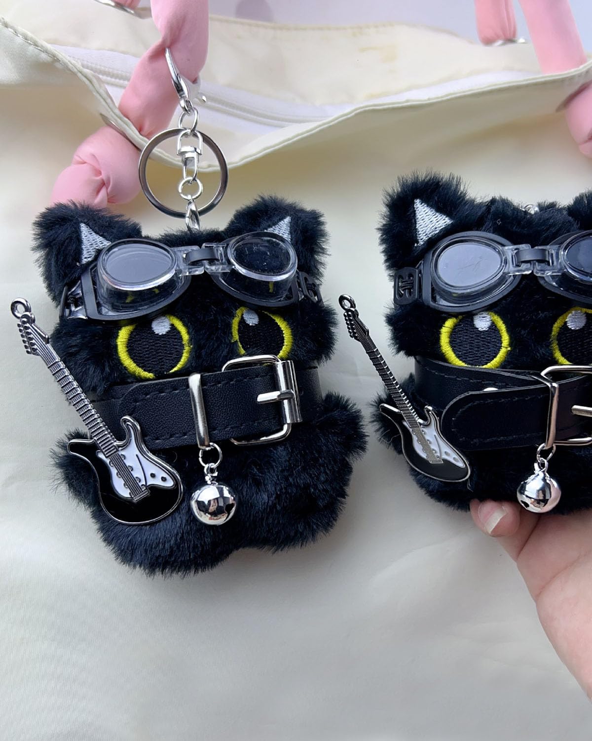 Cute Bag Charm Funny Furry Punk Cat Bag Charm,Kawaii Pendant Cat Plush Keychain Stress Relief Toy,Soft Stuffed Gift for Backpack,Purse,Birthday Christmas Valentine