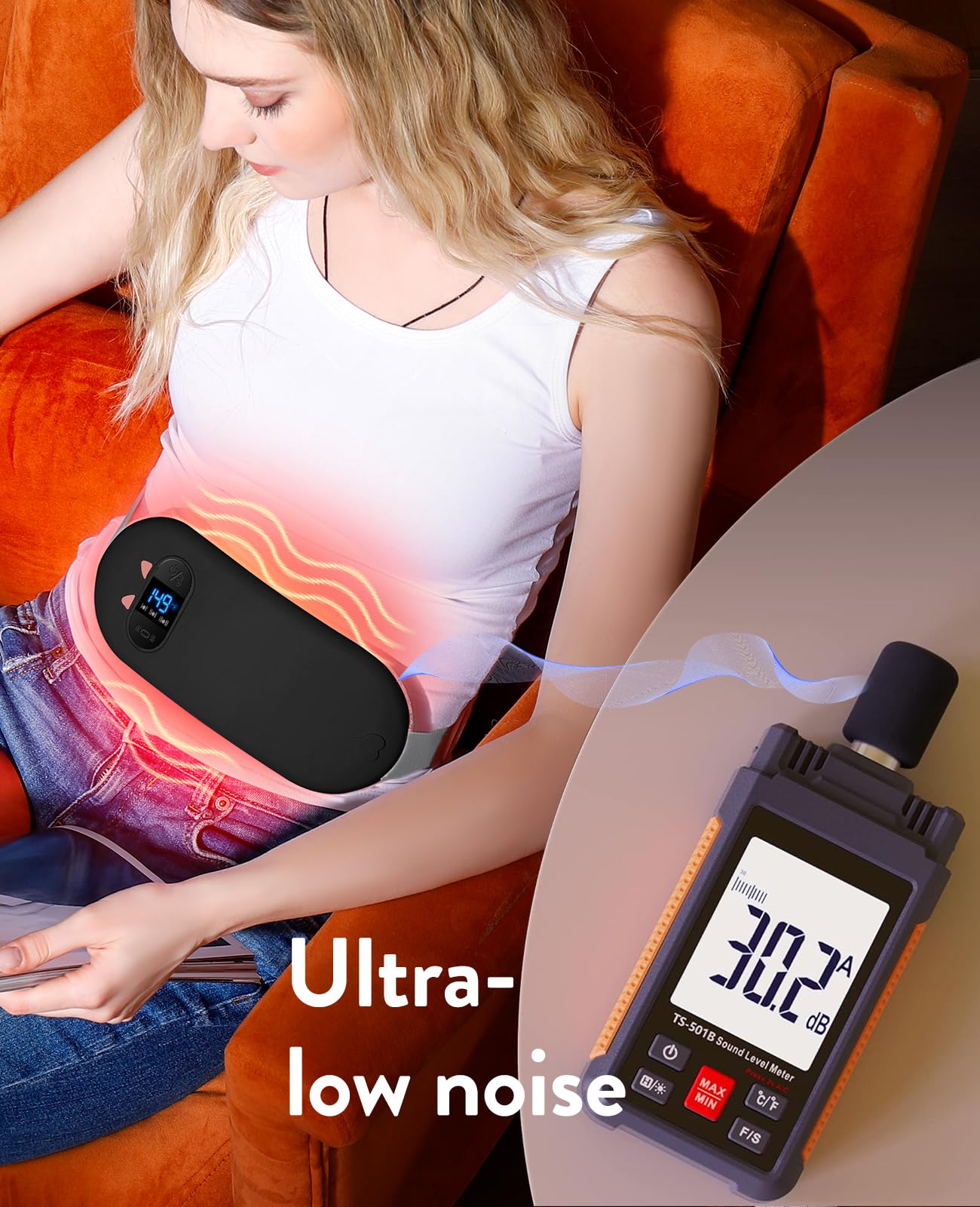 Portable Cordless Menstrual Heating Pad with 6 Heat Levels and 6 Massage Modes, Heating Pad for Period Cramps, 3s Fast Heating Gift for Women and Girl (Black)