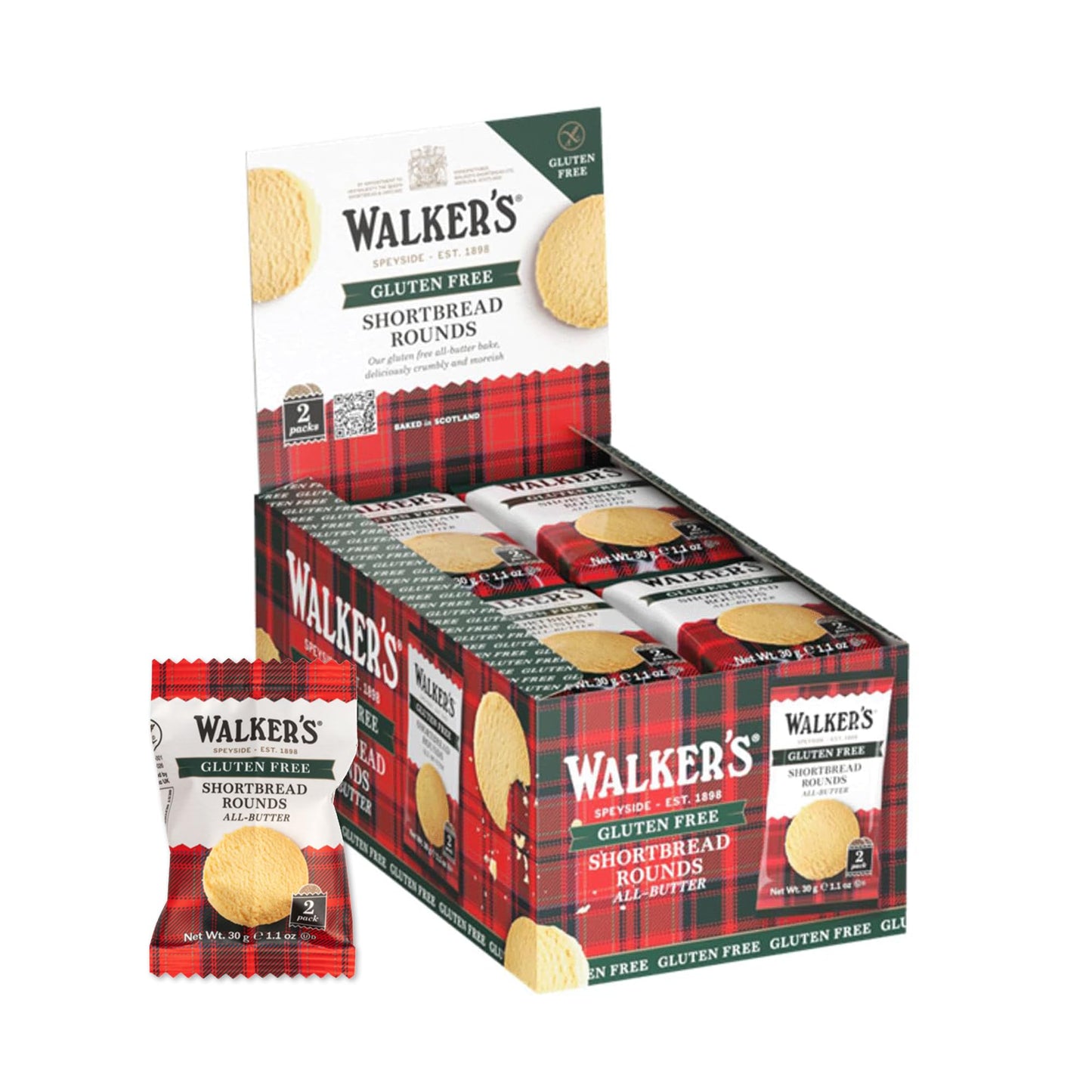 Walkers All-Butter Shortbread Rounds, Gluten Free Cookies - Individually Wrapped (Pack of 24) - Authentic Shortbread Cookies fro