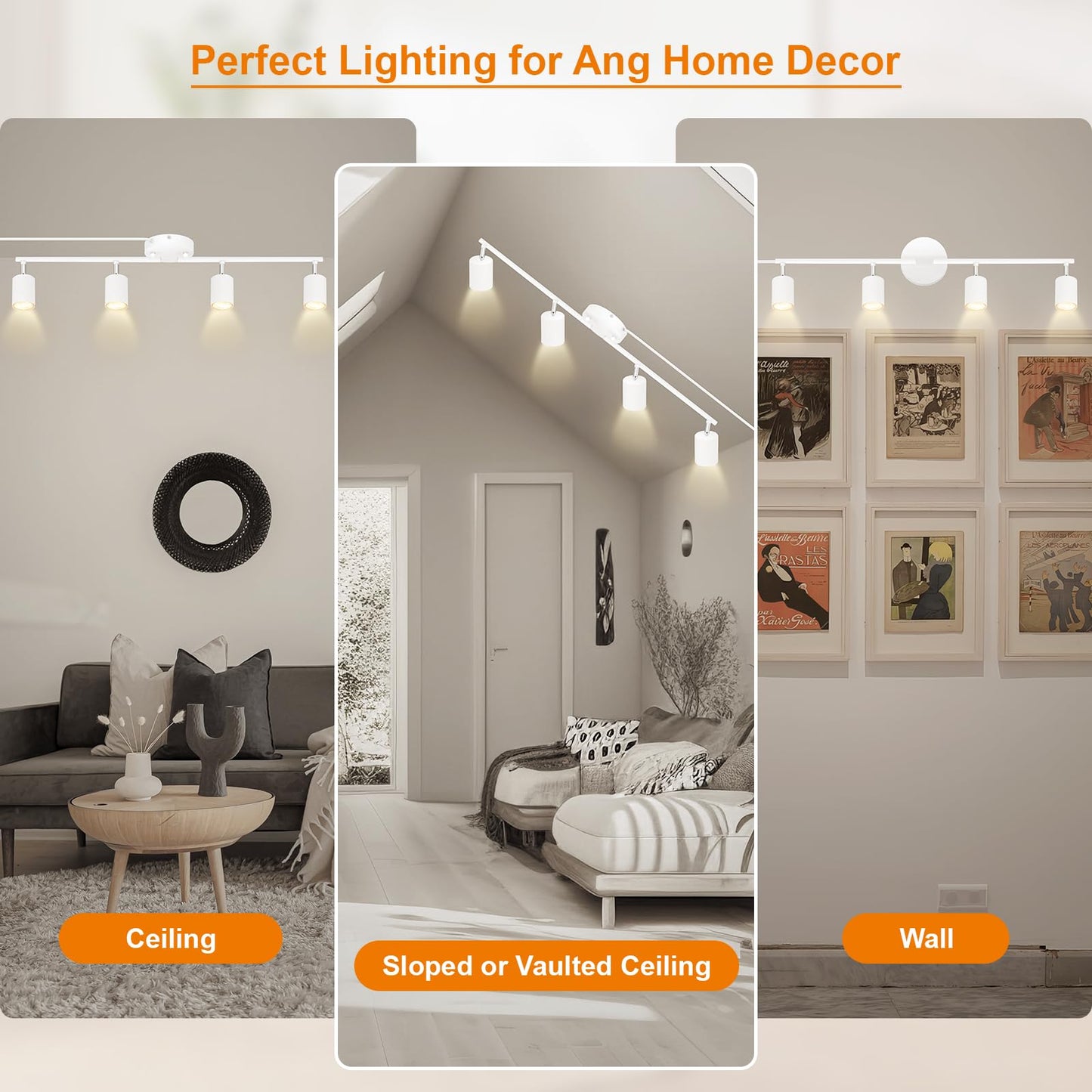 Track Lighting Plug In  Led Track Lighting Fixtures Ceiling Kit  White 4-Light Ceiling Light Plug-In  Wall Light With 14.8Ft Power Cord  Rotatable Kitchen Spotlight For Bedroom(Gu10 Socket  No Bulb)