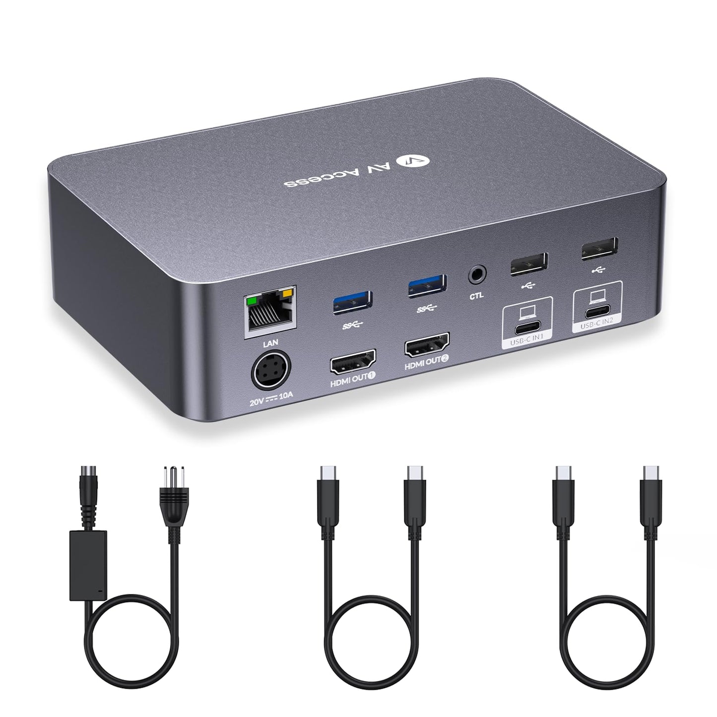 AV Access KVM Switch Dock 2 Monitors 2 Laptops, 4K KVM Switch Dual HDMI Monitor, 2 USB-C MST Ports, 60W PD for Each PC, 1G Ethernet, EDID Emulation, 2K@144Hz,1080P@240Hz,Ideal for Home Office & Gaming