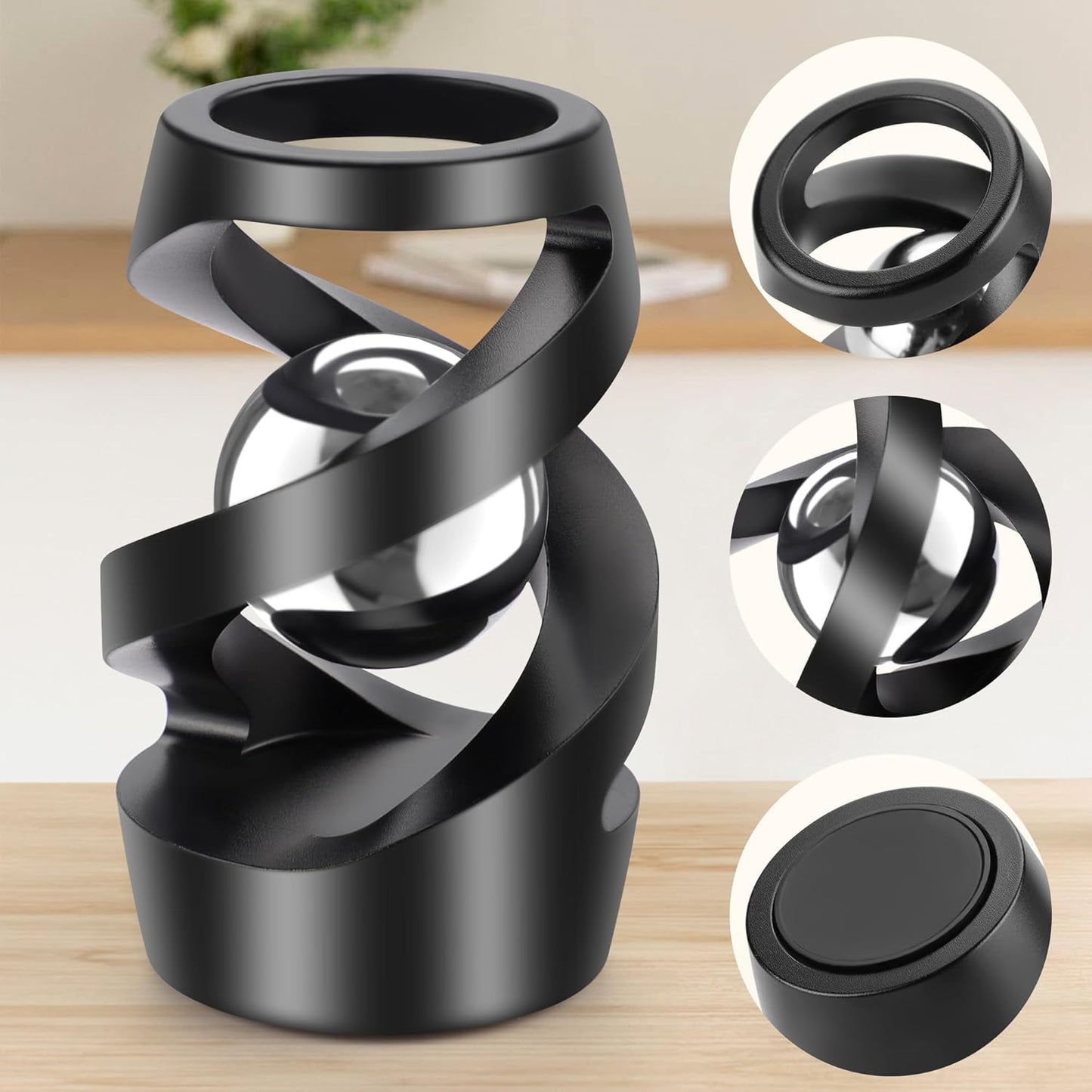 Upgraded Kinetic Desk Toys, Kinetic Spinning Desk Toy for Office for Adults, Quite Fidget Toys for Kids Teens, Desk Fidgets for Adults with ADHD (Black Silver)