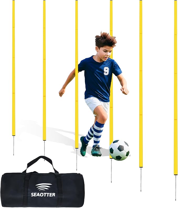 SEAOTTER Soccer Agility Training Poles, 6/10/20Pcs 6FT Adjustable Detachable Sports Speed Training Sticks, Practice Equipm...