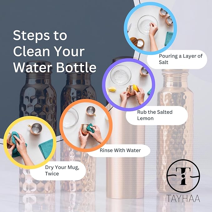 Pure Copper Metal Water Bottle - Indian Handmade Ayurveda Healing Benefit Water Bottle for Drinking, Travel, Hiking, Gym, Office, Outdoor - Antique Finish - 950 ML