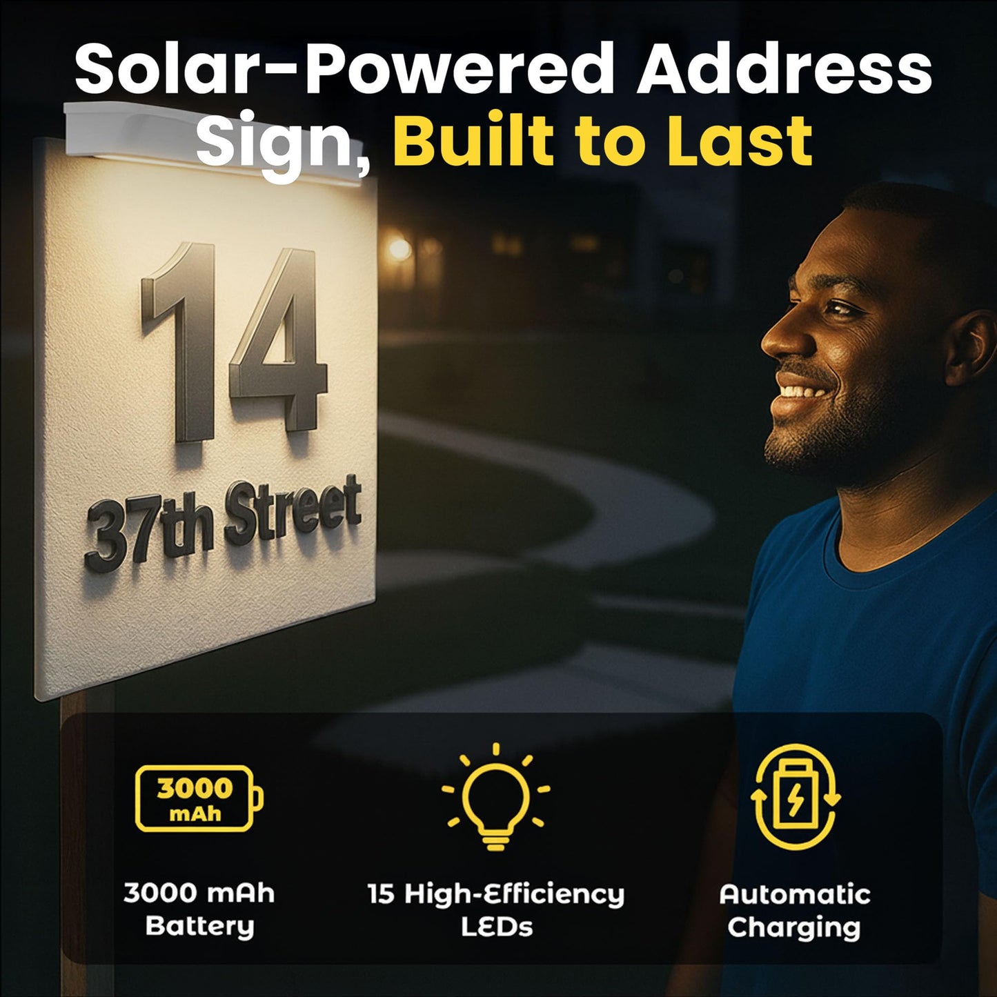 Brighticonics 2Pck Solar Address Sign Light - Ip65 Waterproof Led Lighted House Numbers - Easy Install  Auto Dusk-Dawn On/Off  Outdoor Solar Address Signs For Yard  Homes  Business - Cold White 6000K