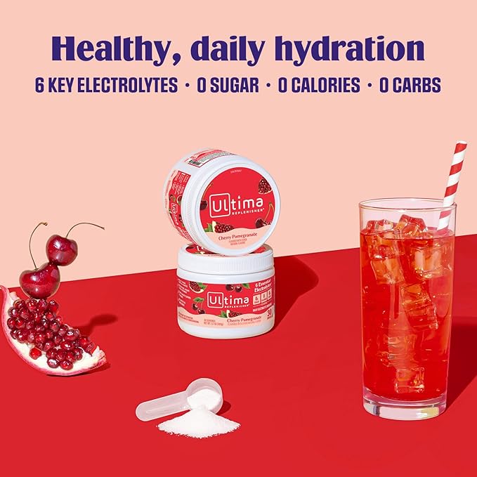 Ultima Replenisher Daily Electrolyte Powder Drink Mix – Sugar Free – Cherry Pomegranate, 30 Servings – Hydration Powder with 6 Electrolytes and Trace Minerals – Keto Friendly, Vegan, Non-GMO