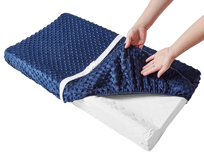 Baby Changing Pad Cover, Super Soft Plush Dot Diaper Changing Table Covers for Baby Girls and Boys, Ultra Comfortable, Safe for Babies, Fit 32"/34'' x 16" Pad (Estate Blue)