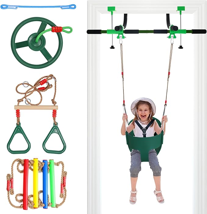 Doorway Swing for Kids & Door Pull Up Bar for Adults - Indoor Kid Swing with 4pcs Accessories - Multi-Function Doorway Gym...