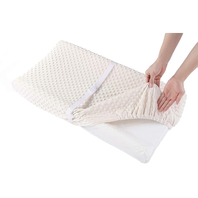 Solid Changing Table Pad Cover Cradle Sheet, Fits 32"/34''x16" Contoured Diaper Changing Pad, Ultra Soft Cozy Minky Dots Plush Changing Table Covers, Breathable Wipeable Removable (Beige)