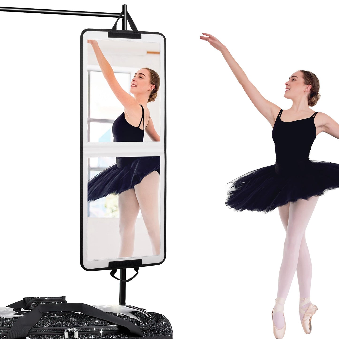 LPHUMEX White Hanging Full Length Mirror for Dance Bag, 33x13 Inch Portable Folding Body Mirror for Wedding Golf Swing Workout