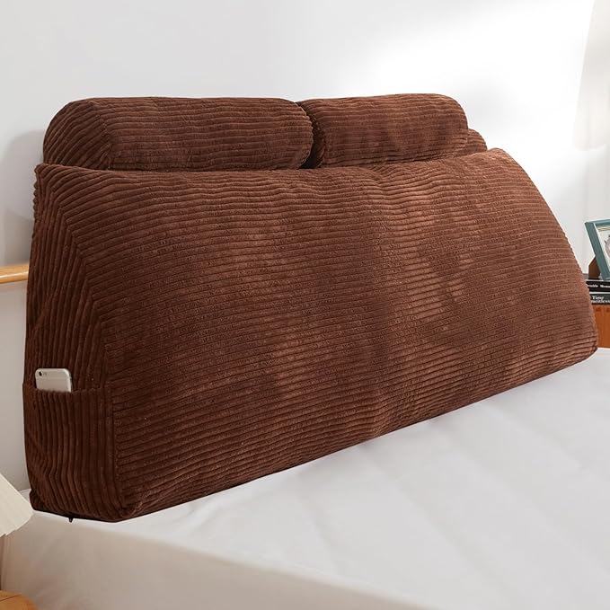 HIGOGOGO Wedge Headboard Pillow, Bed Rest Reading Pillow, Backrest Positioning Support Bolster Cushion with Removable Cover,Queen Size 60X20.4X8.4,Coffee