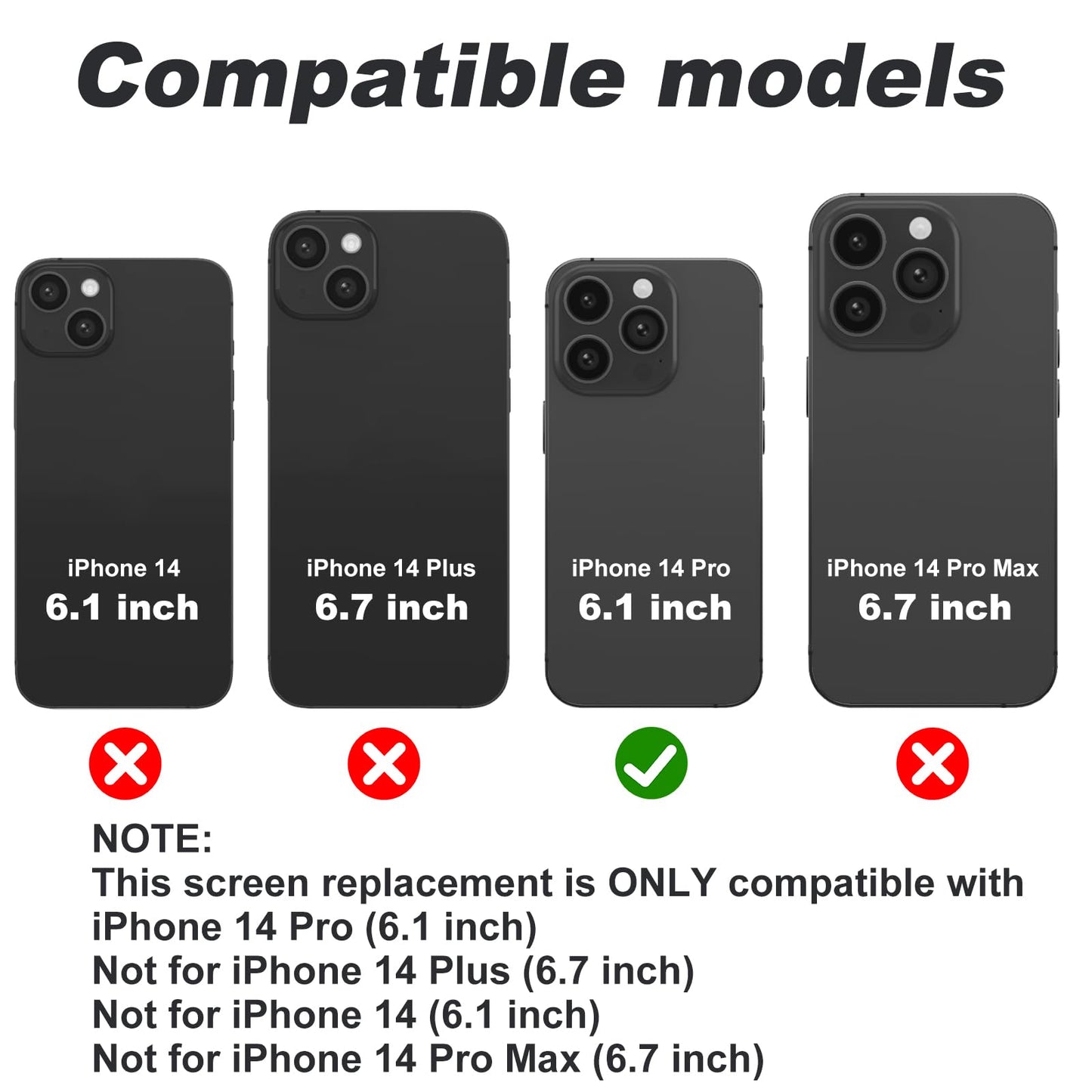 Digi4U Lcd For Iphone 14 Pro Screen Replacement, 6.1[3D Touch][Small Notch] Screen For Iphone 14 Pro Display Digitizer Assembl