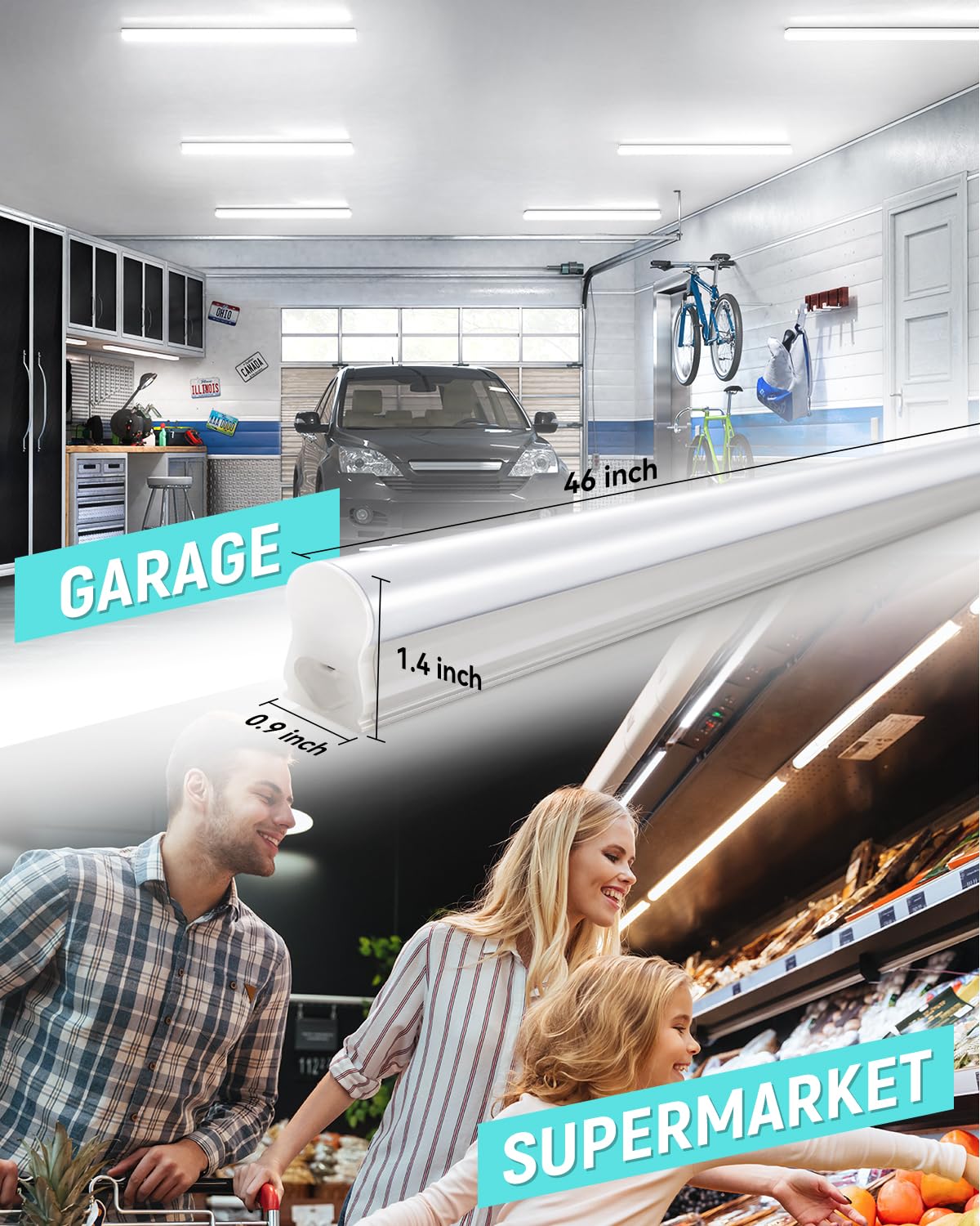 SUNLINKCO (4 Pack) 4FT T5 LED Shop Light,6500K,20W,2300LM(Super Bright White) Linkable LED Integrated Fixture,Garage Ceiling and Cabinet Light,Strip Light,Corded Electric with ON/Off Switch