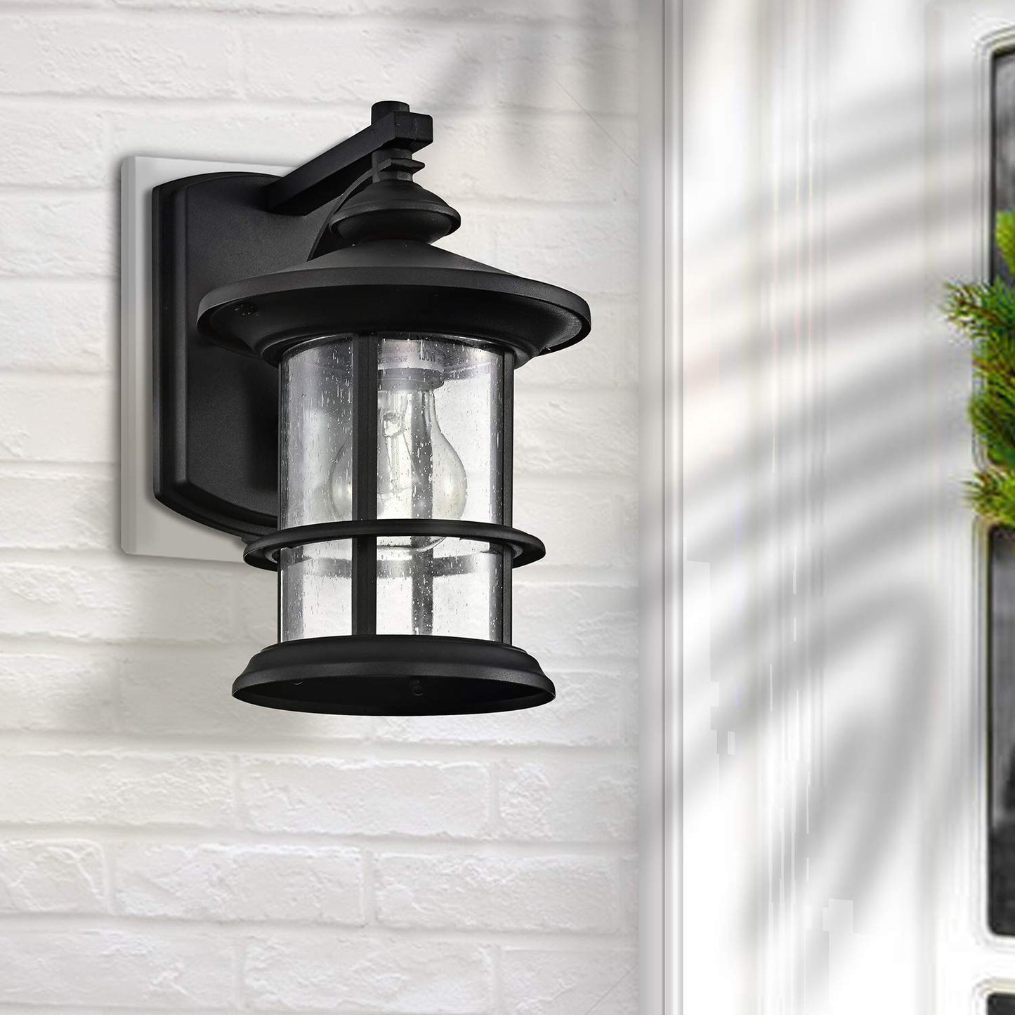 Micsiu Outdoor Wall Light Fixture - 10 Waterproof Black Aluminum With Clear Seedy Glass For Porch, Patio, Backyard - Model A