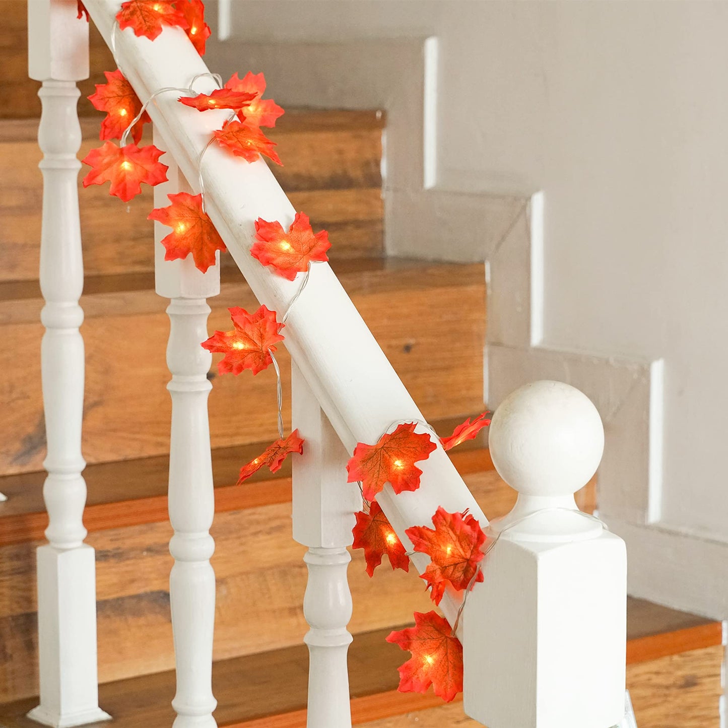 JamBer LED Maple Leaf Garland Lights, 20 Leaves, 7.4 Feet, Waterproof, Battery Powered, Large, Original