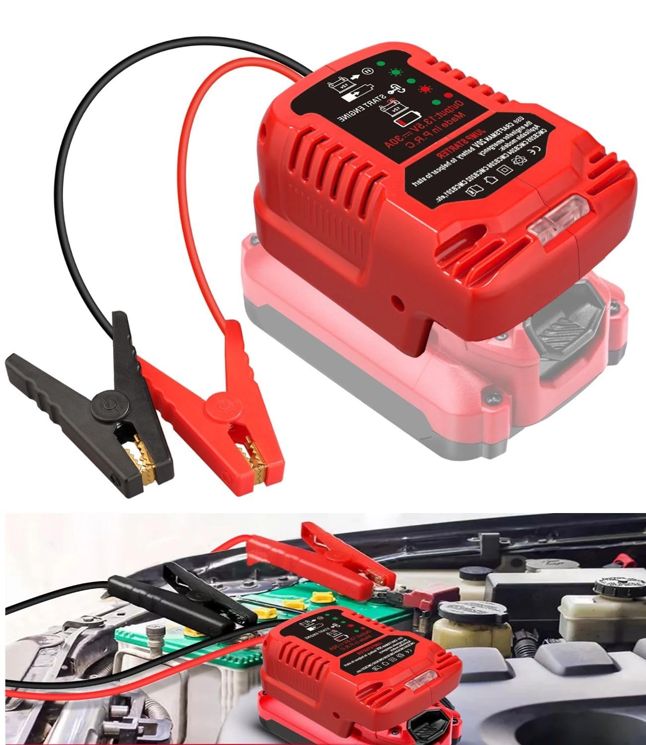 Car Jump Starter Adapter For Craftsman 20V Battery,Up To 3.5L Gas Or 6.5L Diesel Engines,12V Portable Car Jump Starter Battery,A