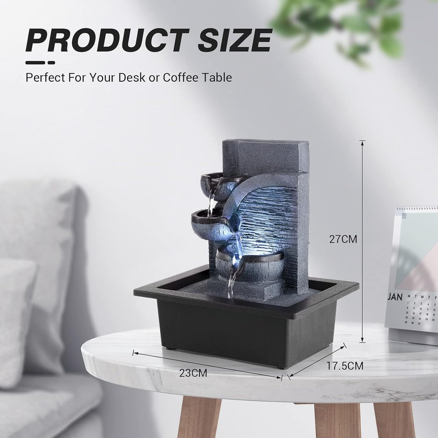 WICHEMI Water Fountains Indoor Waterfall Fountain Tabletop Fountain with LED Light Water Feature Indoor Zen Meditation for Home and Office Indoor Spaces Decor (Style 6)