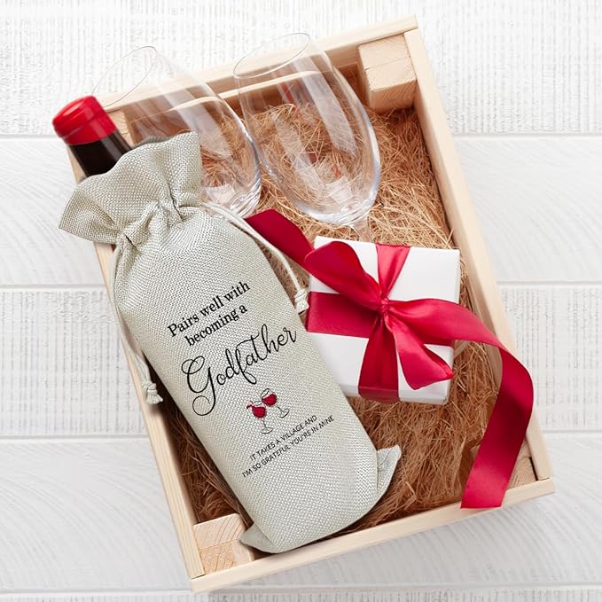 Godparent Proposal Gift Wine Bag, Birthday Gifts for Men Godfather Pastor, Party Favor Wine Champagne Gift Bag With Drawstring -11