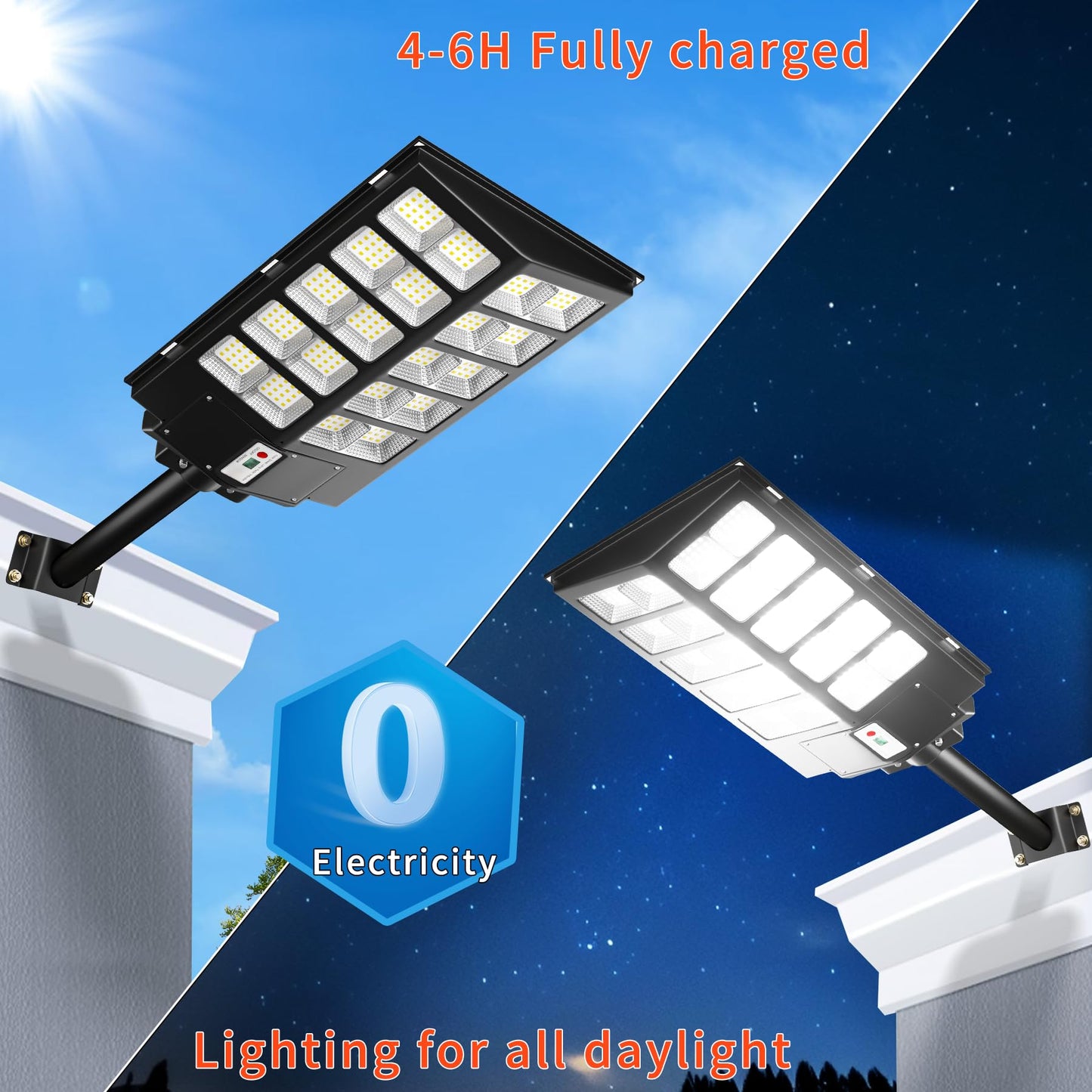Ofuray Solar Street Lights - 400000Lm, 6000W, Black, Waterproof LED, Remote Control, Model Of-6000W