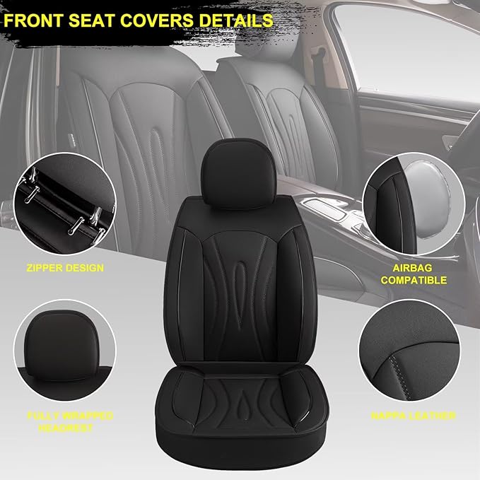 Car Seat Covers Fit for Hyundai Ioniq 5 2022-2024: Faux Leather Front Seat Covers Waterproof Auto Seat Protector with Compatible Airbag(2 Seats, Black)