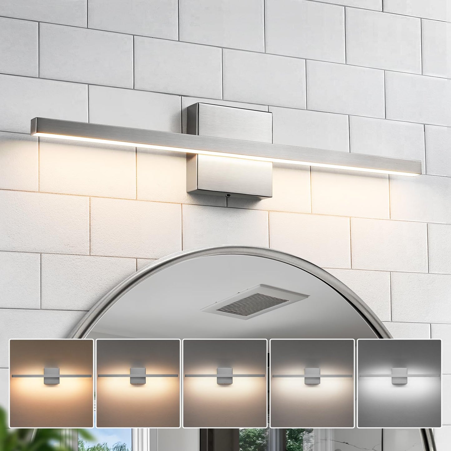 Epinl Brushed Nickel Vanity Light For Bathroom - 23.6Inch Bathroom Vanity Light Fixture Dimmable 5Cct Modern Bathrooms Sconce 18W Led Bathrooms Wall Lighting Fixture Over Mirror