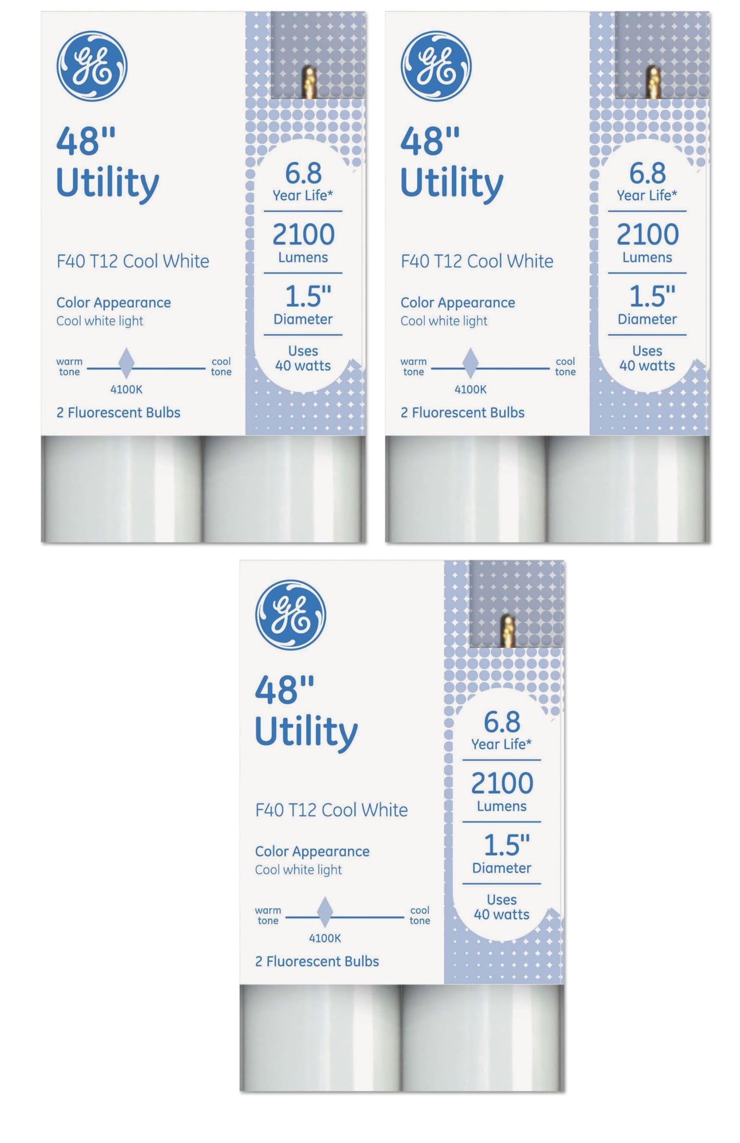 Ge Lighting (6 Tubes) Ge F40T12 Fluorescent Bulbs  48 Inch Linear Fluorescent T12  40 Watts  2100 Lumens  4100K Cool White  Great For Utility And Workspaces  Refreshing Light