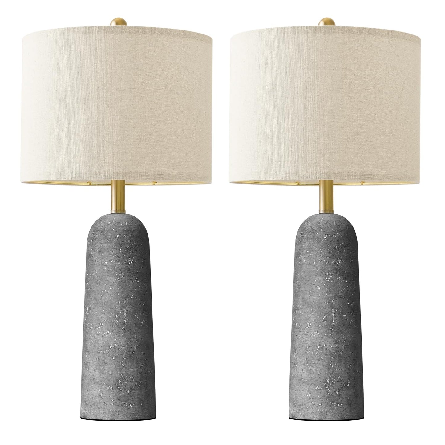 BOBOMOMO Modern Gray Resin Table Lamp Set of 2 with Linen Shades, 27.25in - AMZ-T1255GY, Ideal for Living Room and Bedroom