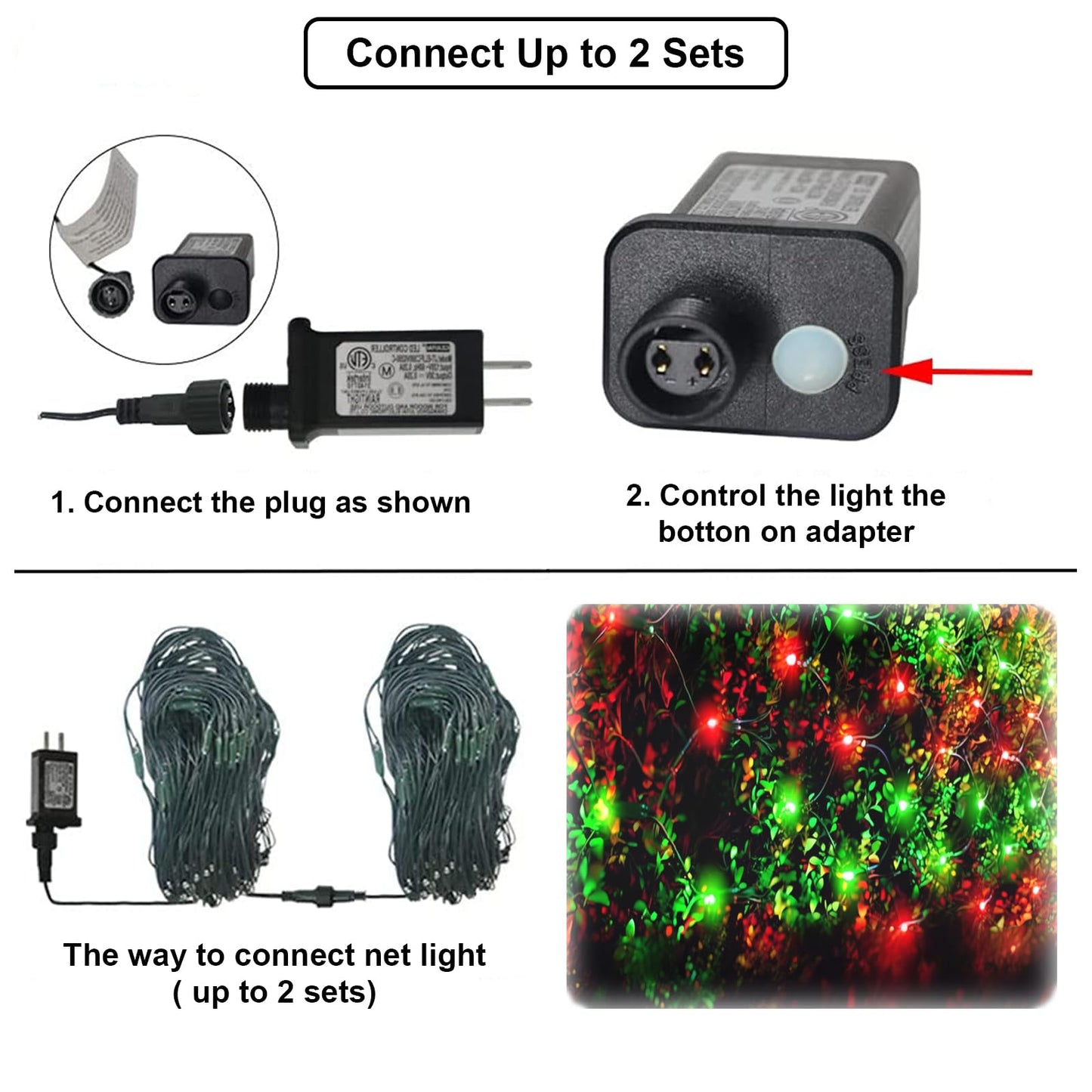 Pooqla Christmas Net Lights, 300 LED Outdoor Mesh Lights, 14.8x4.9 ft, Green Wire, Waterproof, Red and Green
