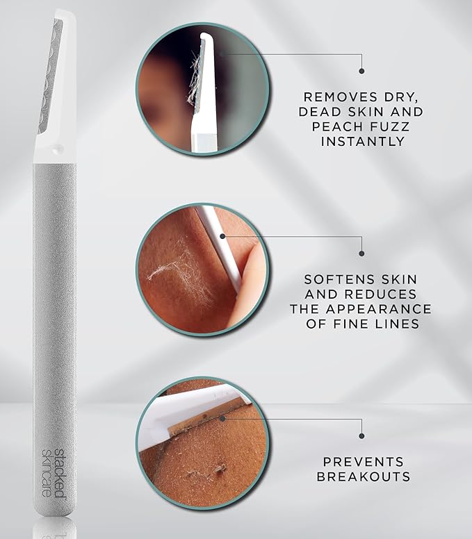 StackedSkincare Dermaplaning Face Exfoliating Tool, Professional-Grade Razor to Remove Dead Skin and Peach Fuzz, Includes 1 Aluminum Handle and 1 Razor Head (Non-Electric)